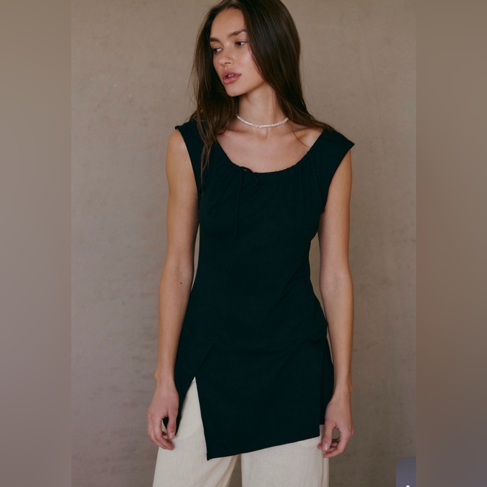 Free People Good Feels Black Tunic Tank Top